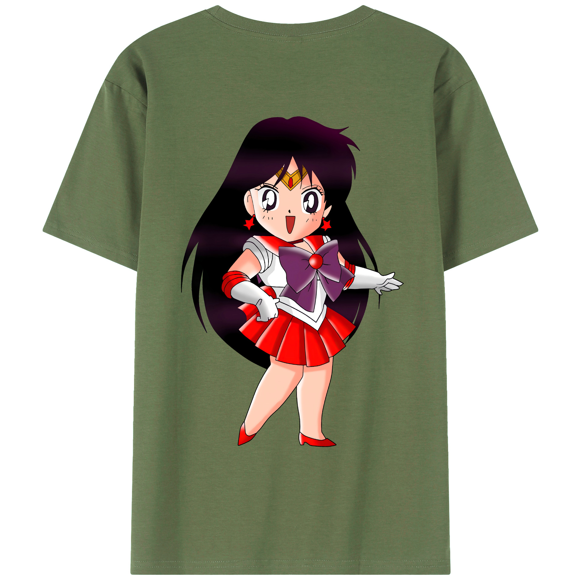 （画像用） 美少女戦士セーラームーン 火野レイ ひの レイ Sailor Moon Hino Rei （セーラーマーズ,Sailor Mars） 綿100％ メンズ半袖Tシャツ（バックプリント） 通気性